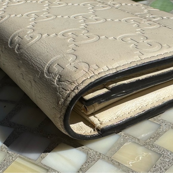 GUCCI Authentic Leather Signature Long Wallet with Name Plate Cream - Picture 2 of 7